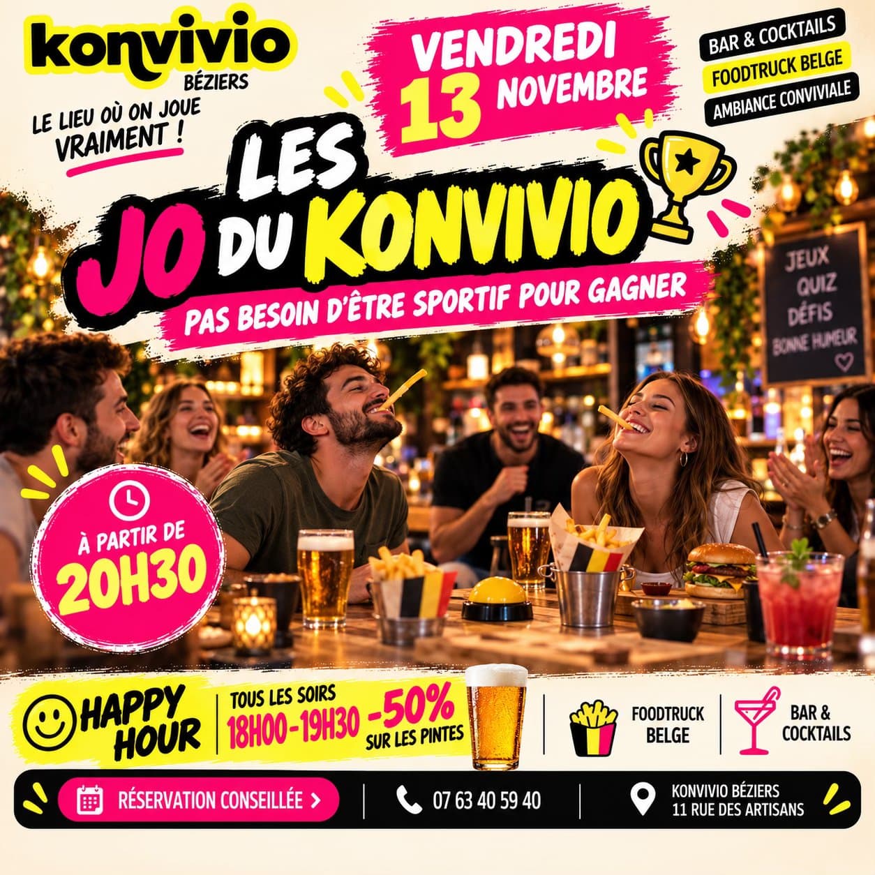 Affiche : LES JO DU KONVIVIO : PRÊTS À RELEVER LE DÉFI ? 🇧🇪🍟 | JEUX, CHALLENGES & FOODTRUCK BELGE !