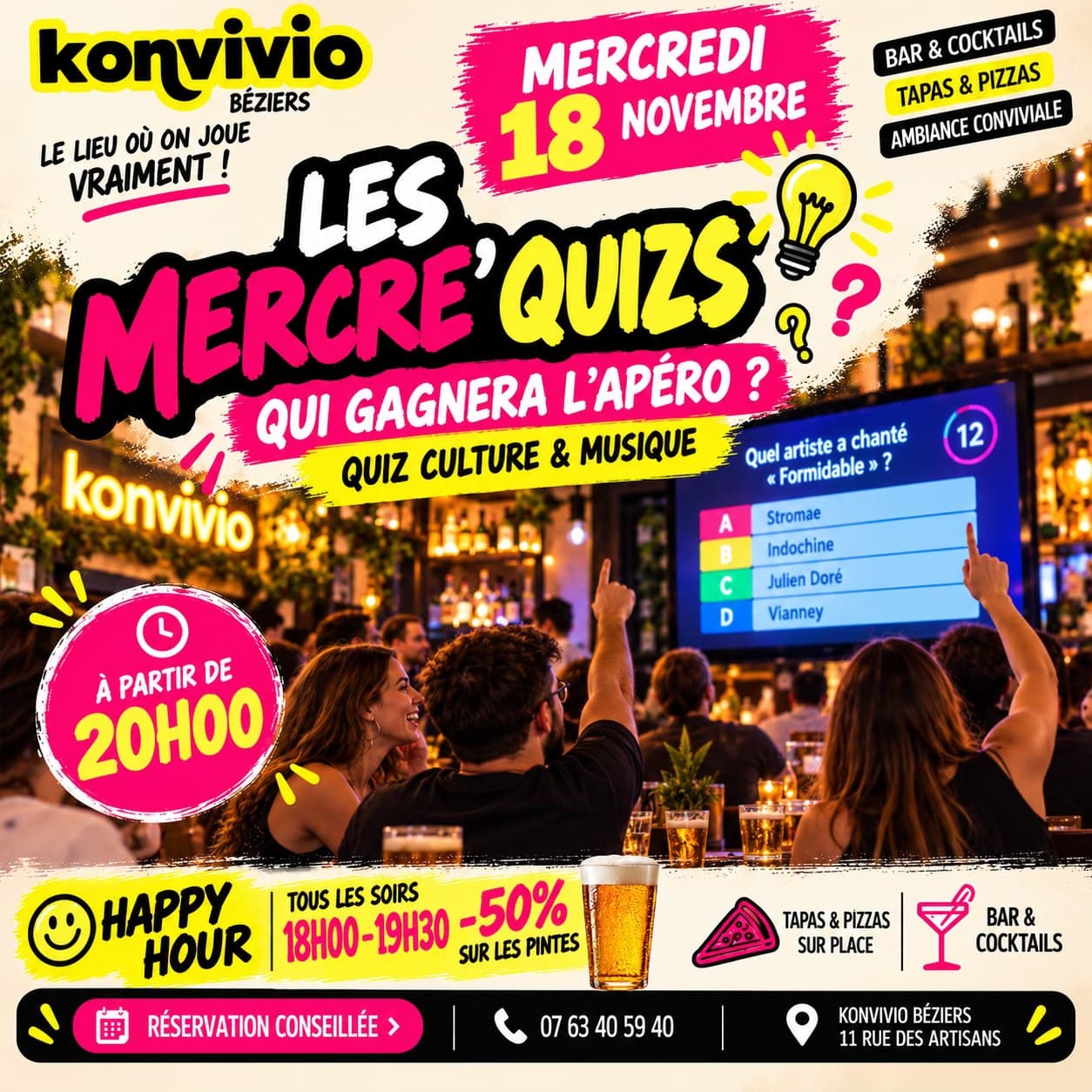 Affiche : LES MERCRE’QUIZS : QUI SERA LE PLUS MALIN ET REMPORTERA L’APÉRO ?