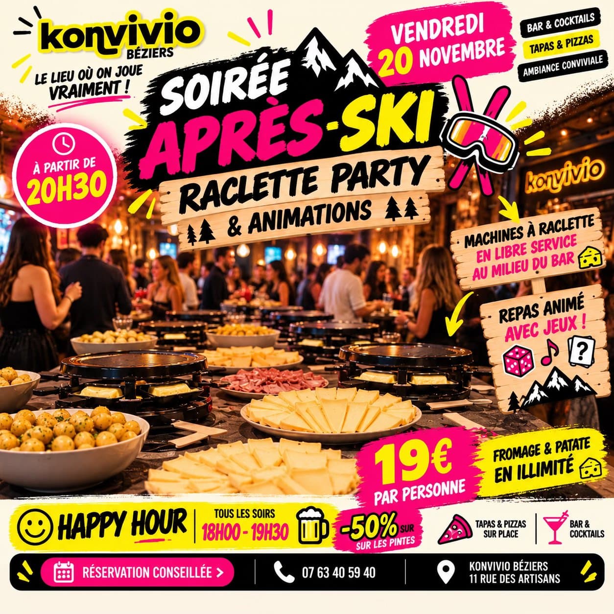 Affiche : SOIRÉE APRÈS-SKI CHEZ KONVIVIO ! ❄️ RACLETTE À VOLONTÉ 19 € + ANIMATIONS