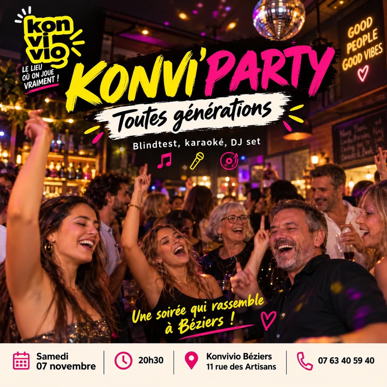 Affiche : KONVI’PARTY : LA SOIRÉE QUI FAIT DANSER TOUTES LES GÉNÉRATIONS !